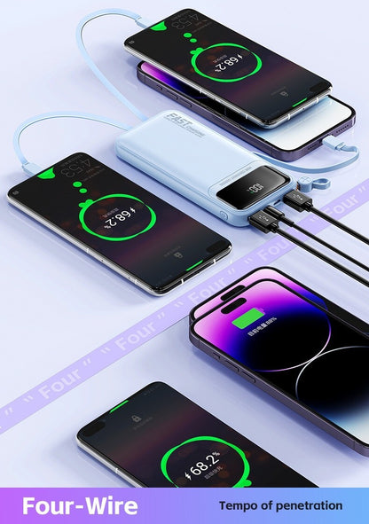10000mAh Slim Fast-Charge Power Bank – Built-In USB-C + USB Cables | Ultra-Portable Backup Charger for Phones & Tablets