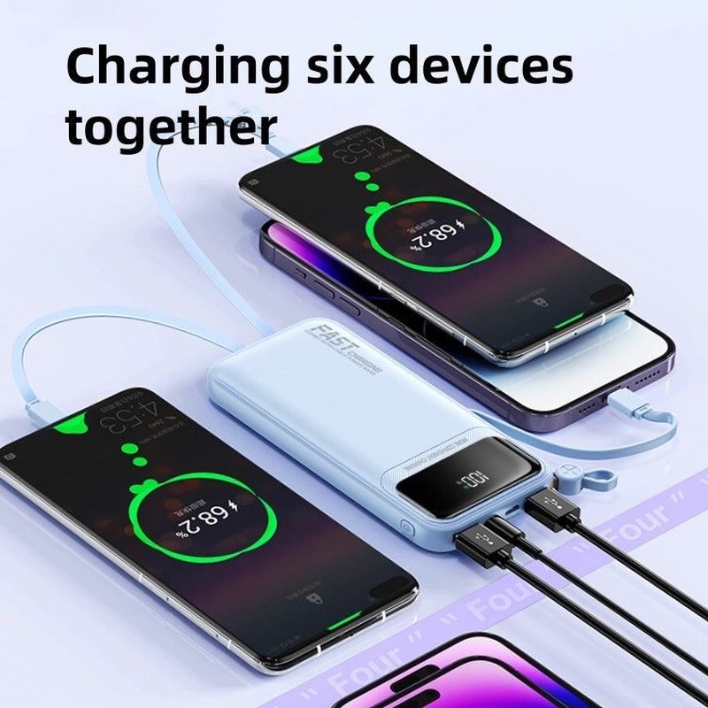 10000mAh Slim Fast-Charge Power Bank – Built-In USB-C + USB Cables | Ultra-Portable Backup Charger for Phones & Tablets