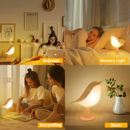 Touch-Control LED Bird Lamp – Soft Warm Light, Rechargeable Night Light for Bedroom or Desk