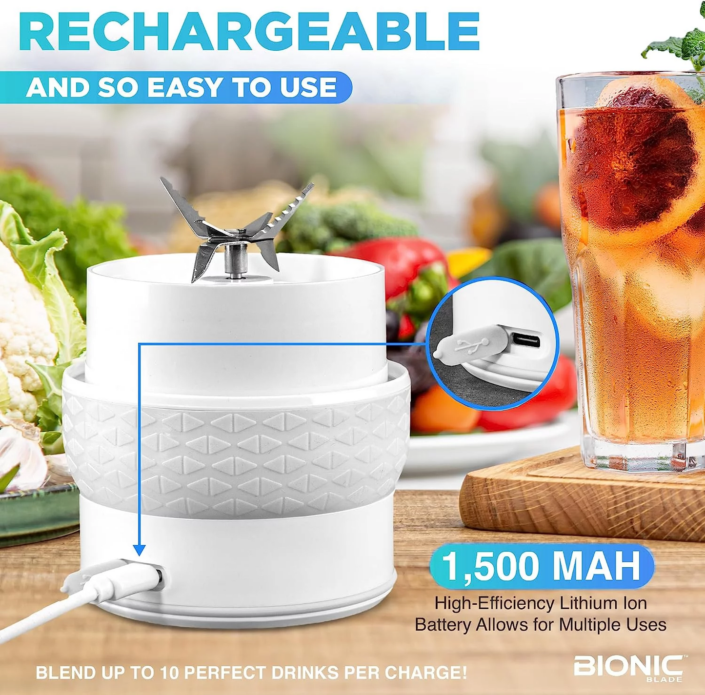 Portable Bionic Blade Smoothie Blender – Rechargeable Mini Juicer for Shakes, Smoothies & Protein Drinks