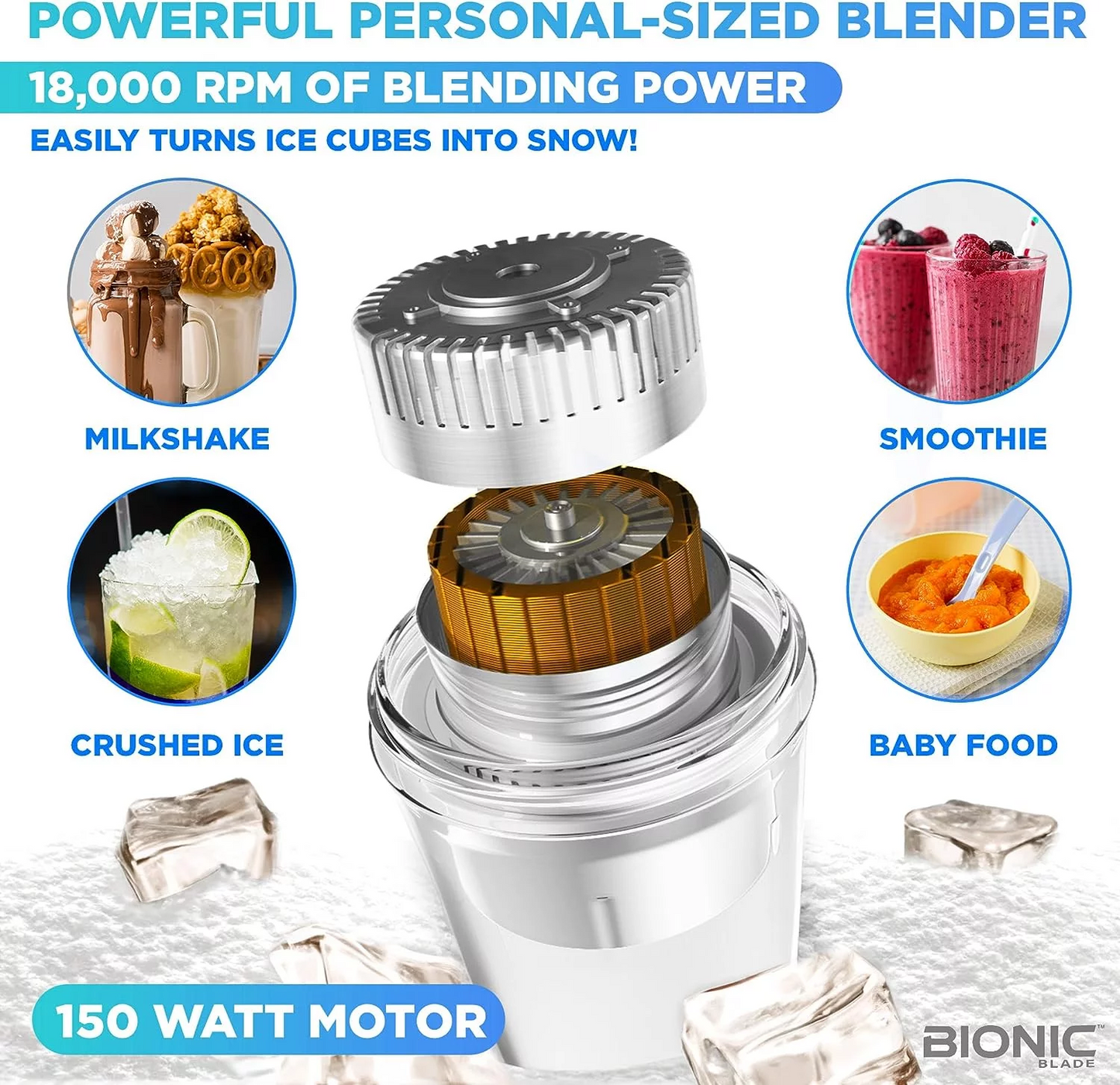 Portable Bionic Blade Smoothie Blender – Rechargeable Mini Juicer for Shakes, Smoothies & Protein Drinks