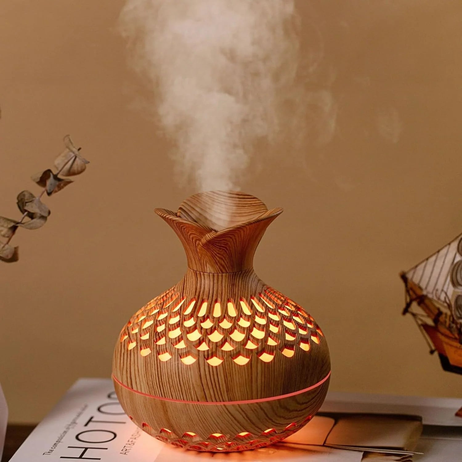 300ML Cool Mist Mini Humidifier with Night Light – Quiet Portable Flower Vase Diffuser for Bedroom & Office