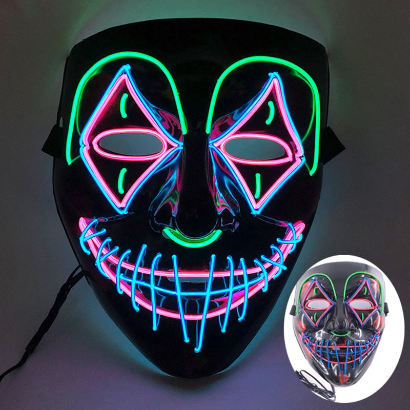 Wireless Halloween Neon Led Mask, Luminous In The Dark