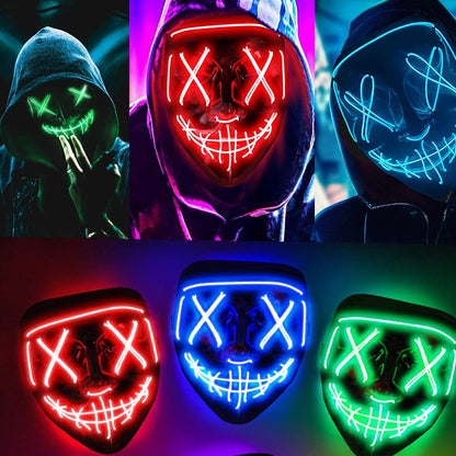 Wireless Halloween Neon Led Mask, Luminous In The Dark