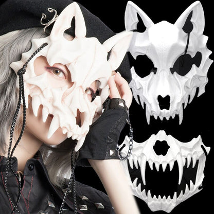 Party Skull Mask Long Teeth Demon Skeleton Half Face Mask Wolf Dragon Tiger Houjuu Nue Mask Cosplay Halloween Costume Props