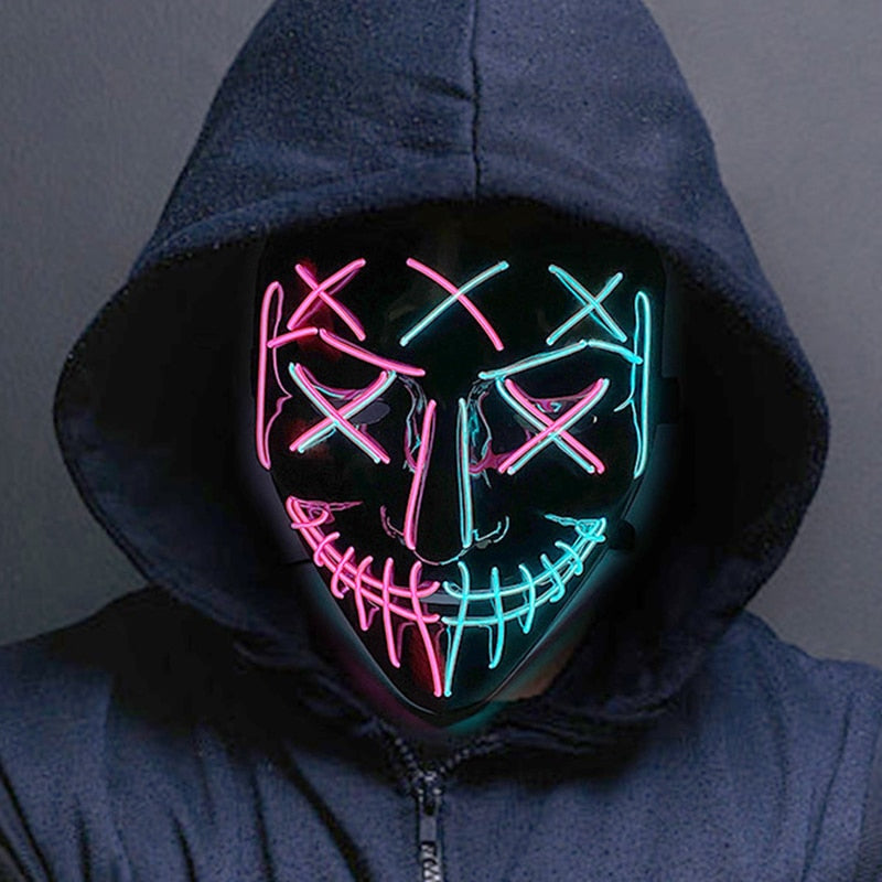 Wireless Halloween Neon Led Mask, Luminous In The Dark