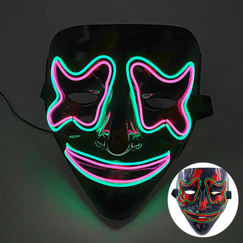 Wireless Halloween Neon Led Mask, Luminous In The Dark