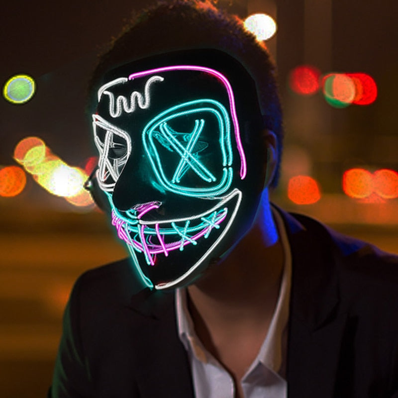 Wireless Halloween Neon Led Mask, Luminous In The Dark