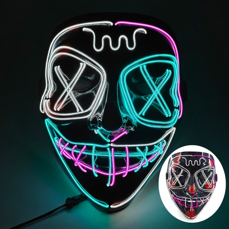 Wireless Halloween Neon Led Mask, Luminous In The Dark