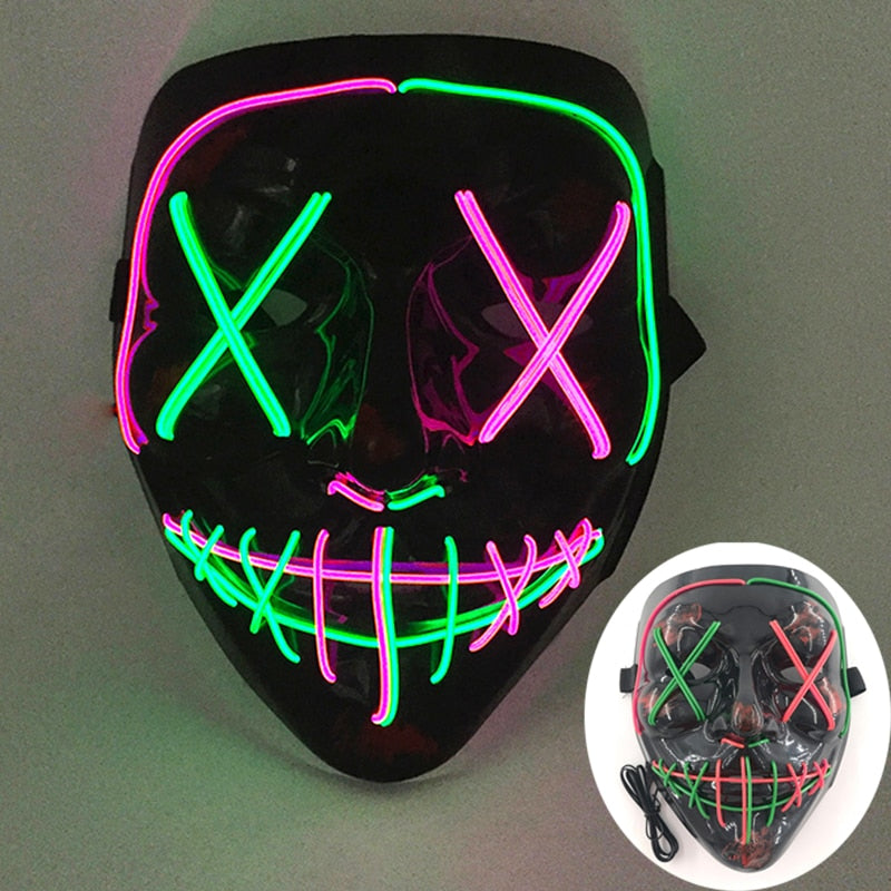 Wireless Halloween Neon Led Mask, Luminous In The Dark