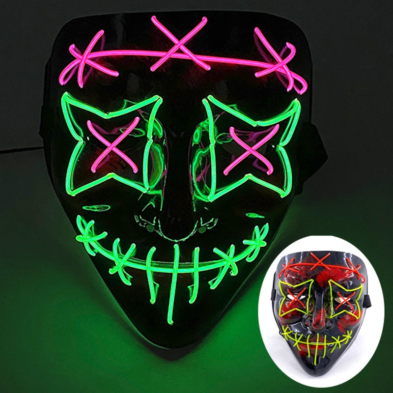 Wireless Halloween Neon Led Mask, Luminous In The Dark