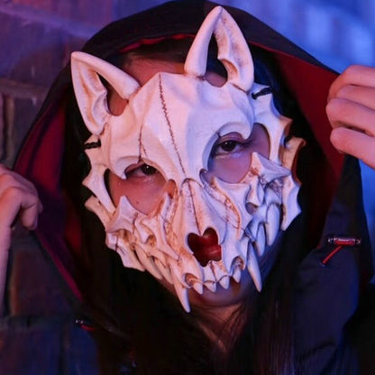 Party Skull Mask Long Teeth Demon Skeleton Half Face Mask Wolf Dragon Tiger Houjuu Nue Mask Cosplay Halloween Costume Props