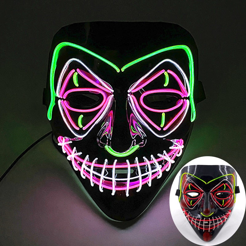 Wireless Halloween Neon Led Mask, Luminous In The Dark