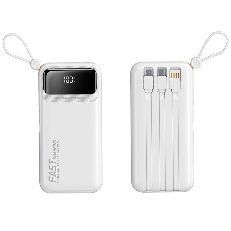 10000mAh Slim Fast-Charge Power Bank – Built-In USB-C + USB Cables | Ultra-Portable Backup Charger for Phones & Tablets