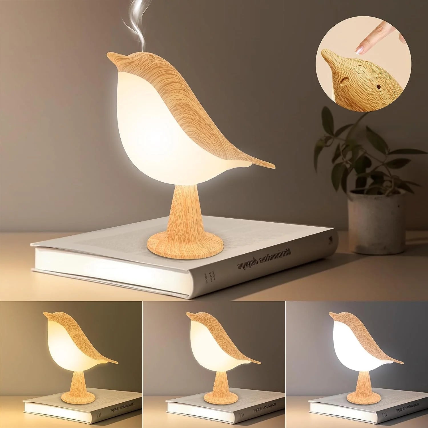 Touch-Control LED Bird Lamp – Soft Warm Light, Rechargeable Night Light for Bedroom or Desk