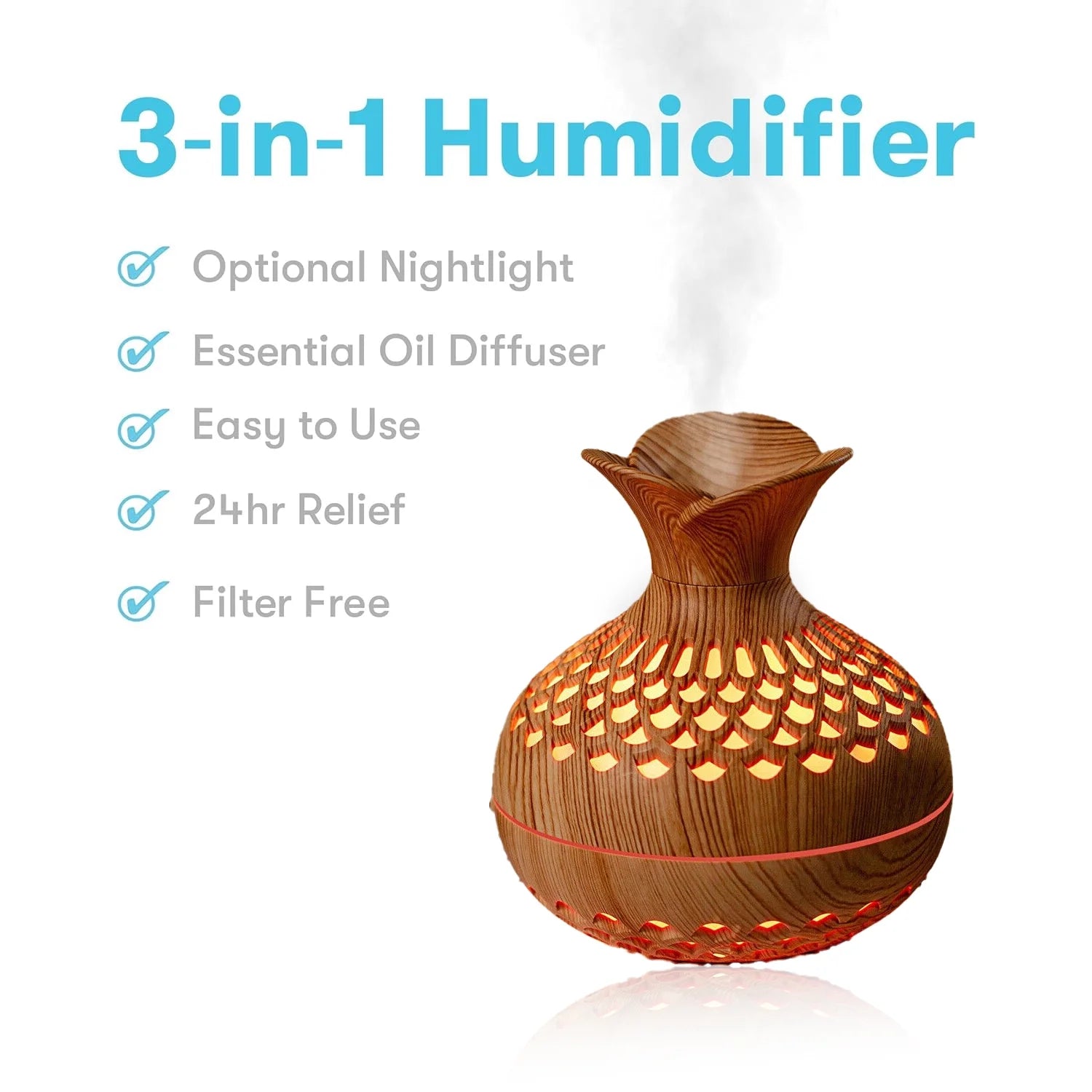 300ML Cool Mist Mini Humidifier with Night Light – Quiet Portable Flower Vase Diffuser for Bedroom & Office