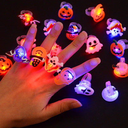 LED Light Halloween Ring Glowing Pumpkin Ghost Skull Rings Halloween Christmas Party Decoration for Home Santa Snowman Kids Gift